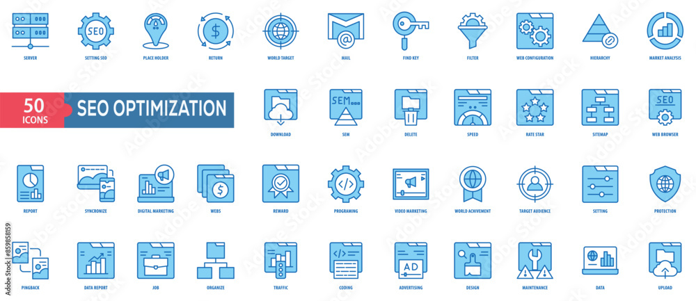 Wall mural seo optimization icon collection set. easy to use, easy to edit and simple line vector icons.