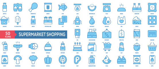 Supermarket Shopping Icon Collection Set. Easy To Use, Easy To Edit And Simple Line Vector Icons.