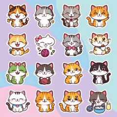 Fototapeta premium Adorable 3D Cat Stickers Cute and Playful Characters for Digital Fun