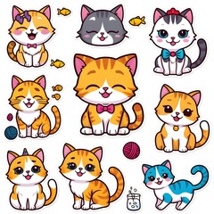 Fototapeta premium Adorable 3D Cat Stickers Cute and Playful Characters for Digital Fun
