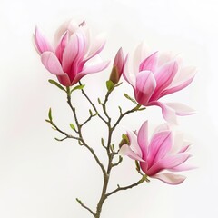 Pink Flowers Branch on White Background