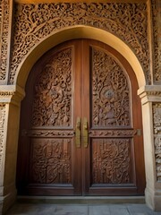 Sophisticated Carved Wooden Doors with Geometric and Floral Patterns