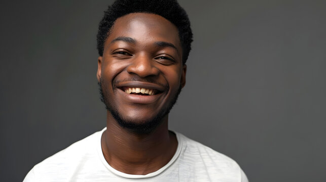 Young handome man smiling over gray background : Generative AI