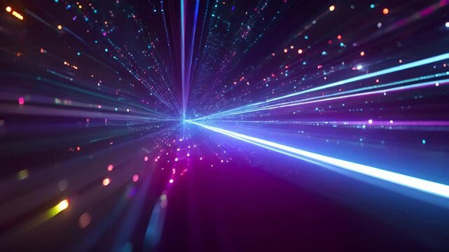 bright blue stripes and colorful lights, evoking high-speed movement and futuristic technology