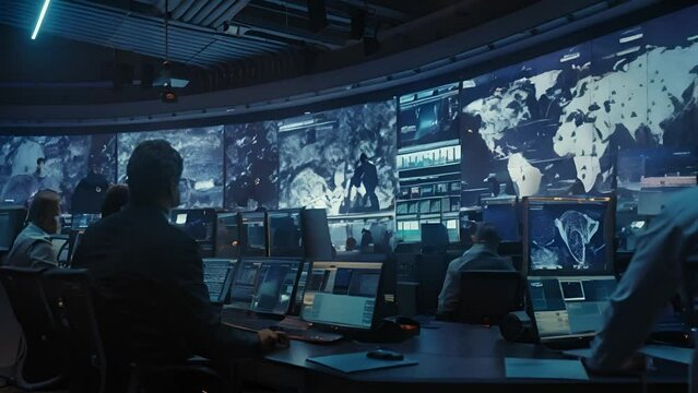 A modern control room with operators monitoring multiple screens