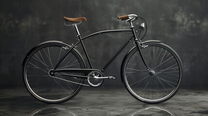 Fototapeta premium Classic black bicycle with brown leather saddle.