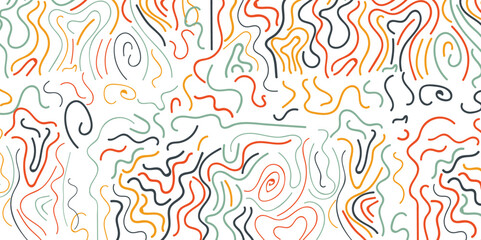 Fun colorful line doodle seamless pattern. Creative minimalist style art background for children or trendy design with basic shapes. Simple childish scribble