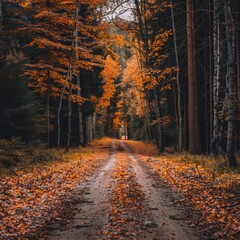 Obraz premium Dirt Road Cutting Through Forest