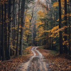 Obraz premium Dirt Road Cutting Through Forest