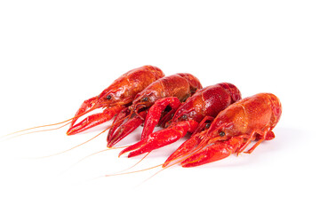 boiled Asian Food Spicy crawfish isolated on white background.