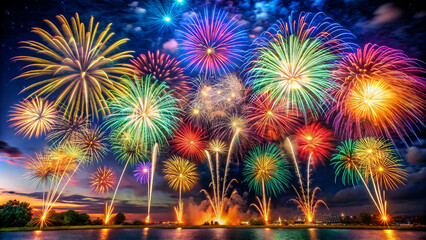 Colorful Fireworks Display Against the Night Sky
