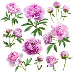 Fototapeta premium Cluster of Pink Flowers on White Background