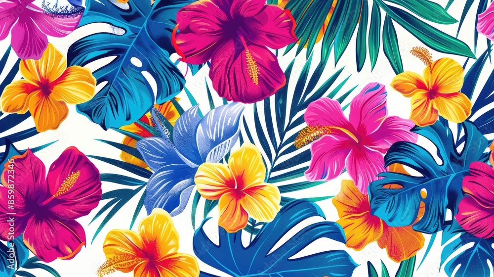 Poster Colorful Hawaiian Aloha T Shirt Pattern on White Background