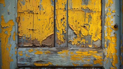 Close-up of Peeling Yellow Paint on Wood