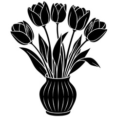 Set of Tulip flower on the vase vector silhouette