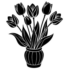 Set of Tulip flower on the vase vector silhouette