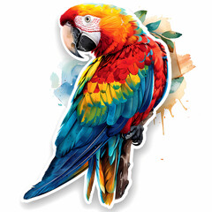 Cute parrot on a White Canvas Sticker.