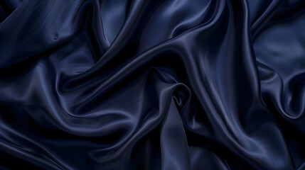 Obraz premium Navy blue silk satin Silky shiny fabric Dark luxury background with space for design Banner Wide Long Panoramic Template Empty Flat lay top view table BeautifulElegantBirthdayChristmas : Generative AI
