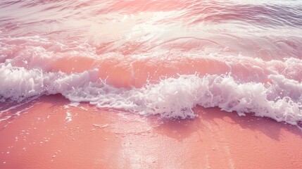 Fototapeta premium Beach scenery with ocean wave sandy texture and Coral Pink filter for photography trend