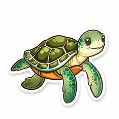 Fototapeta premium Cute turtle on a White Canvas Sticker.