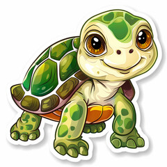 Fototapeta premium Cute turtle on a White Canvas Sticker.