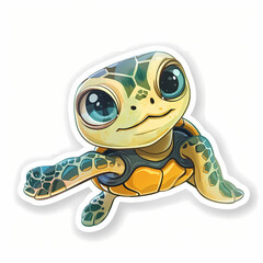 Fototapeta premium Cute turtle on a White Canvas Sticker.
