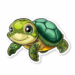 Fototapeta premium Cute turtle on a White Canvas Sticker.