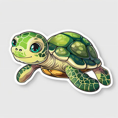 Cute turtle on a White Canvas Sticker.