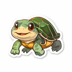 Fototapeta premium Cute turtle on a White Canvas Sticker.