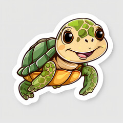 Fototapeta premium Cute turtle on a White Canvas Sticker.