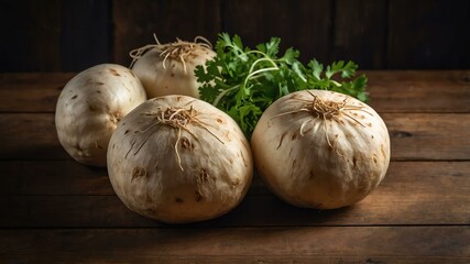 jicama vegetable in wooden table