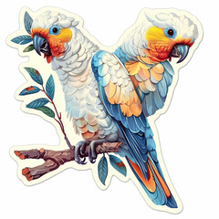 Cute parrot on a White Canvas Sticker.