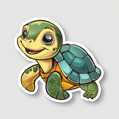 Fototapeta premium Cute turtle on a White Canvas Sticker.