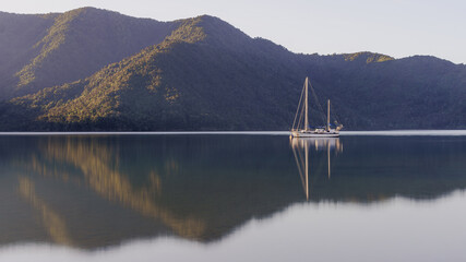 the late afternoon sun lighting up the bay