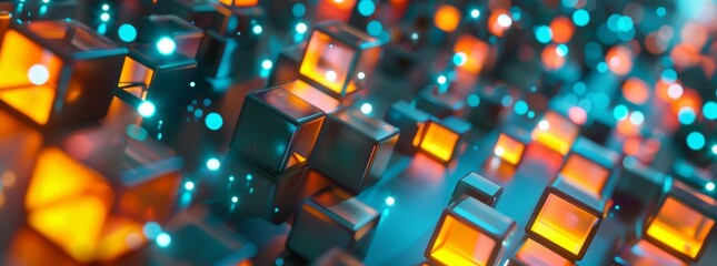 A close up of a bunch of cubes with a blue background generated by AI