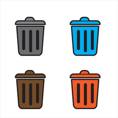 Trash bin. Vector isolated icons. Black vector trash dusbin sign icon isolated elements.with four color