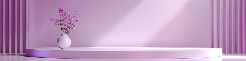 Fototapeta premium High-Resolution AI-Generated Wallpaper Featuring a 3D Product Display Platform with Violet and Purple Stage Pedestal. Minimalist Abstract Geometric Design for Holiday Promotions and Marketing Events