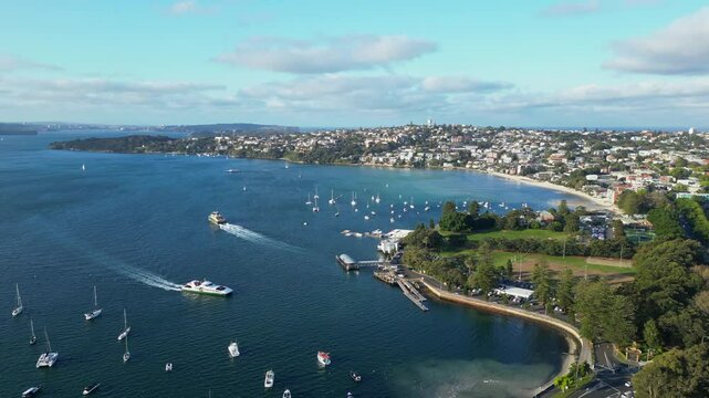 Sydney, Australia: Aerial drone footage of the upscale residential district of Rose Bay by the famous Sydney harbor in Australia largest city. 