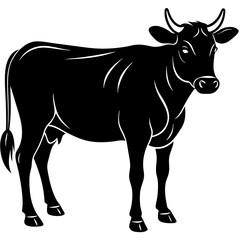 simple black cow silhouette vector, white background