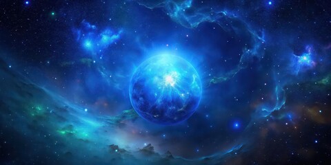 Obraz premium High-resolution image of a blue nebula in outer space with twinkling stars and cosmic dust , Nebula, Blue, Outer space, Stars, Cosmic dust, Astronomy, Galaxy, Majestic, Beauty, Mystery