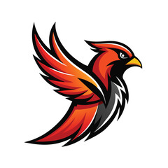 Obraz premium An illustration of a red cardinal bird in flight with its wings spread wide. The bird is depicted in a vibrant red color with black outlines, creating a dynamic and eye-catching image.