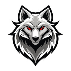 A vector illustration of a white wolf mascot with red eyes looking directly forward.