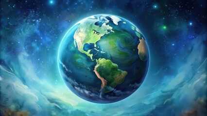 Earth day concept watercolor style , environment, planet, nature, eco-friendly, conservation, sustainability, watercolor painting, earth, globe, green, ecology, outdoors, symbolic