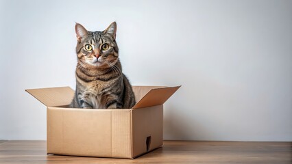 Cat sitting in a cardboard box , cat, cardboard, box, pet, sitting, feline, cozy, comfortable, home, playful, domestic, cute, animal, whiskers, cardboard box, playful, rest, relaxation