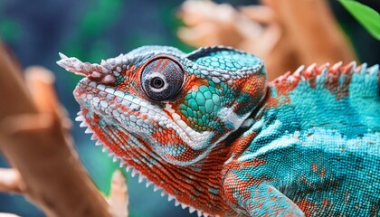 colorful chameleon. Tropical wildlife animal. Color changing.