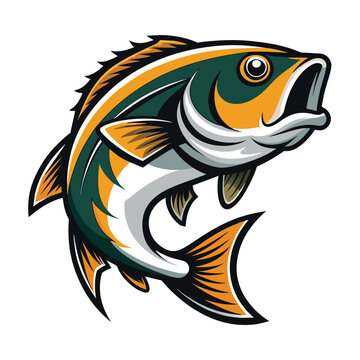 recommend clip art: A cartoon illustration of a green and orange striped fish jumping out of the water.