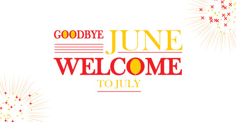 July greeting card featuring a playful design with a 'Welcome to July' message, capturing the essence of summer with bright colors and fun imagery