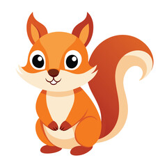 This is a cartoon illustration of a cute orange squirrel sitting with its bushy tail curled behind it. The squirrel has large eyes and a friendly smile.
