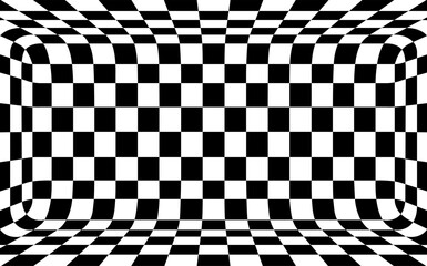 Fototapeta premium Grid curved black and white chess background empty in perspective, vector illustration.