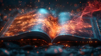 Innovative digital textbook with futuristic elements, enhancing the learning experience